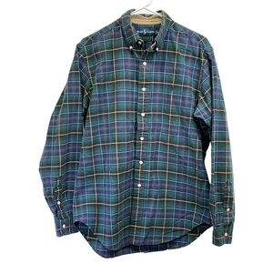 VTG Ralph Lauren Green Blue Plaid Tartan Long Sleeve Button Down Shirt‎ Medium